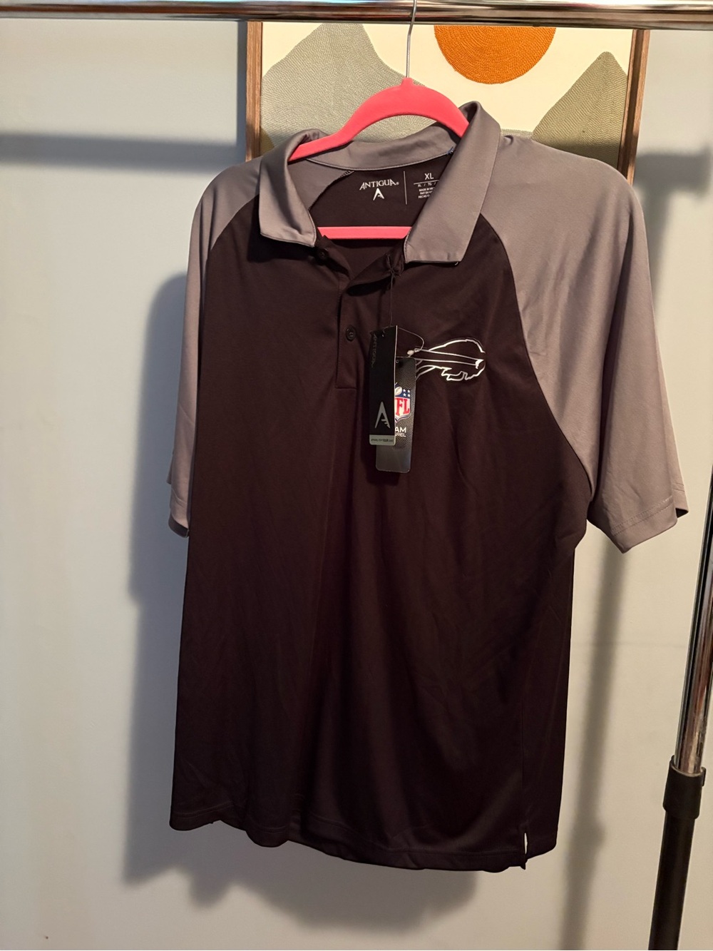 Men's Antigua Black/Gray Buffalo Bills Metallic Logo Nova Polo XL New